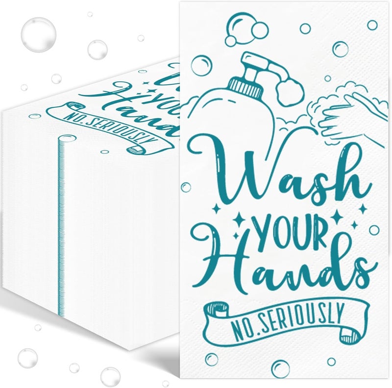 IANFEPH 100 Pcs Disposable Hand Towels for Bathroom Paper Towels for Guests 3 Ply Wash Your Hands Bathroom Etiquette Guest Napkins for Powder Room Wedding Birthday Holiday Anniversary, Teal Blue - Image 1